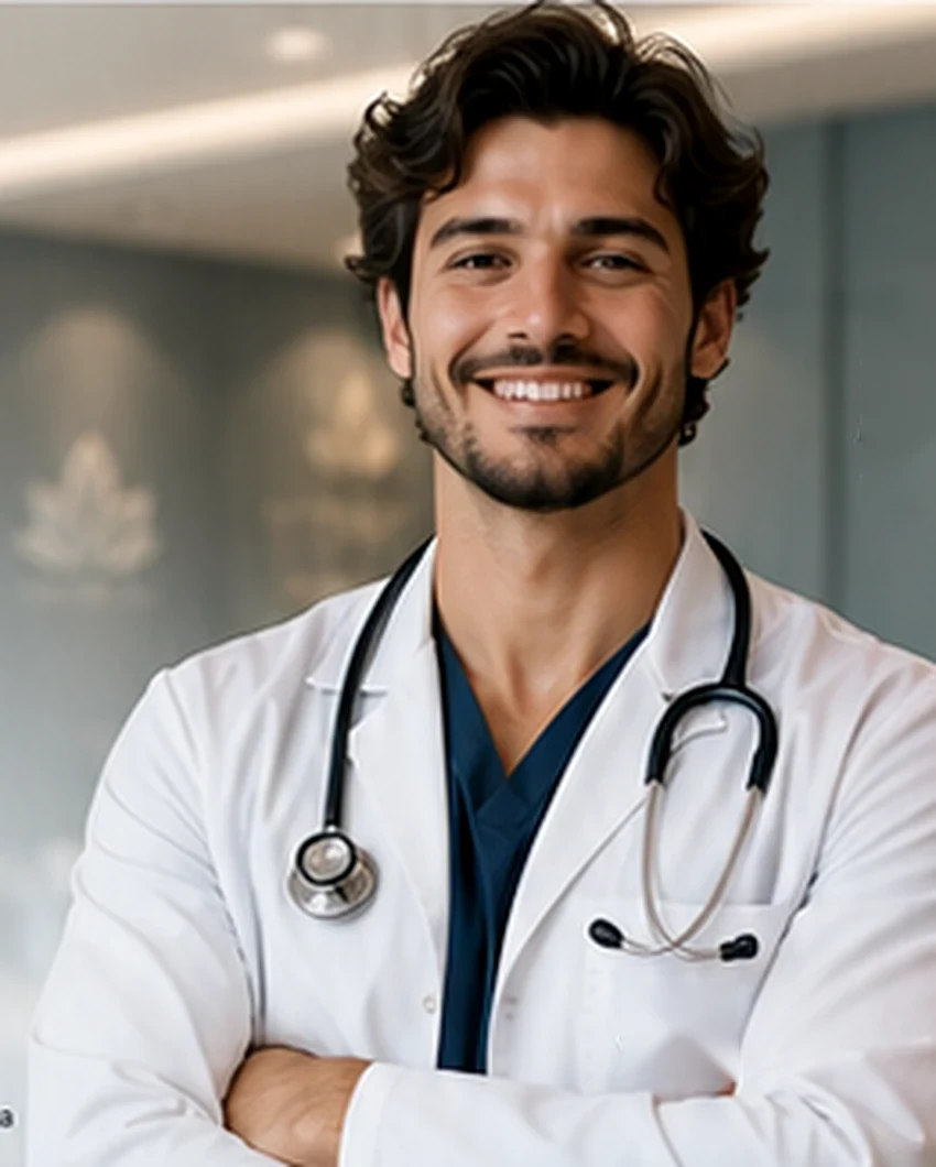 Retrato ilustrativo do Dr. XXX, médico fictício da clínica